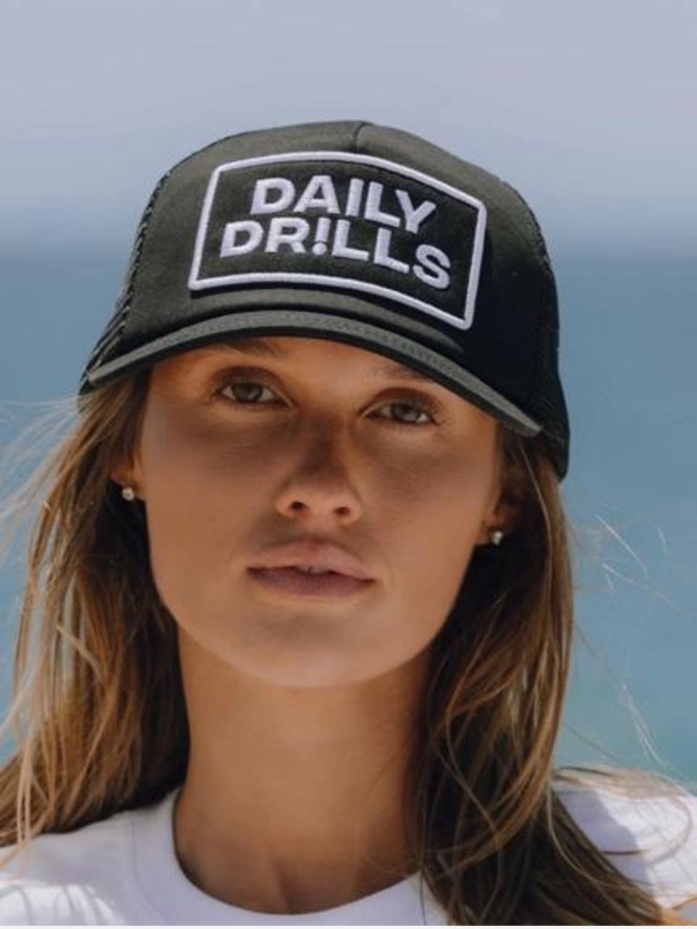 Daily Drills Black and White Logo Trucker Hat - Women